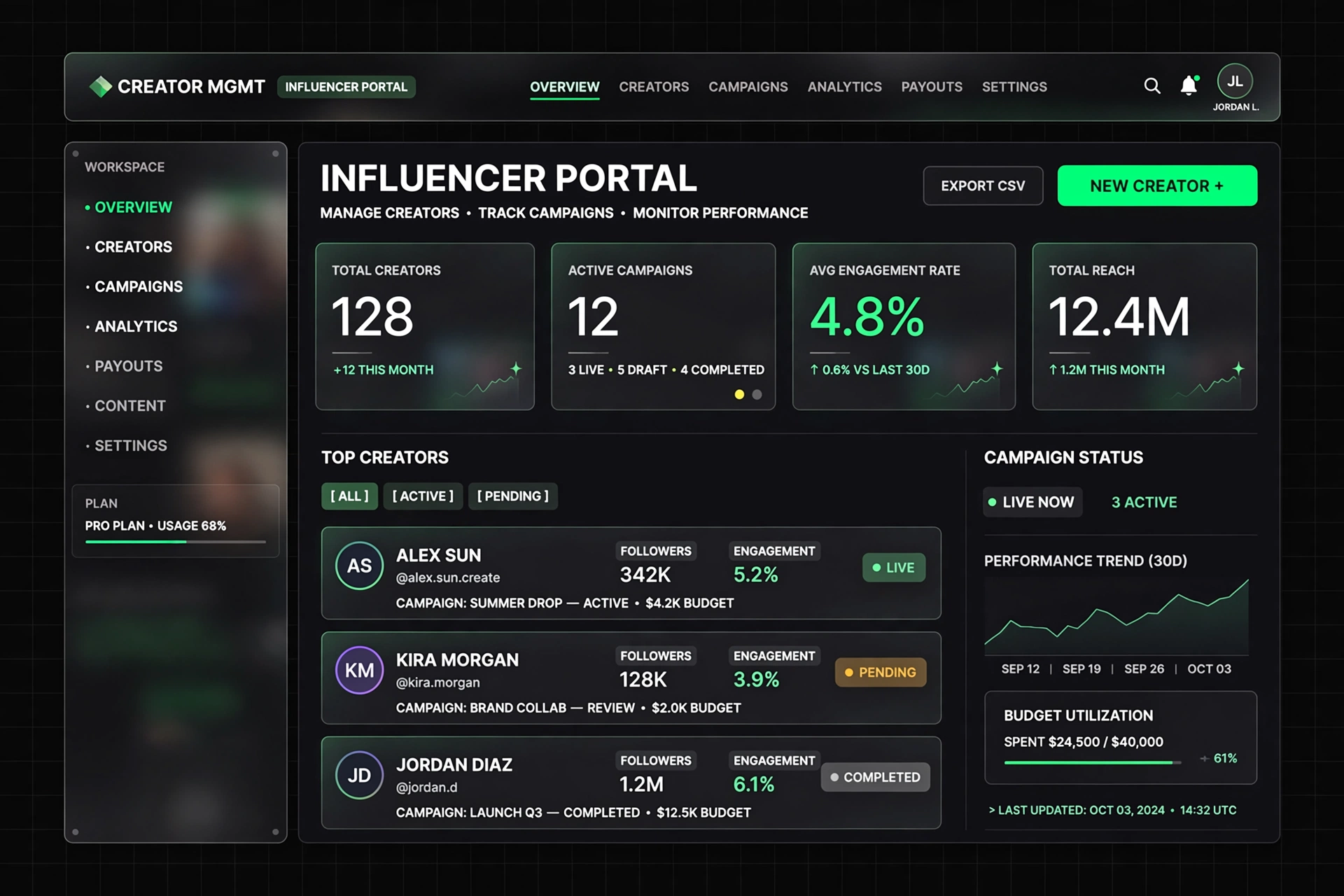 Influencer Portal UI